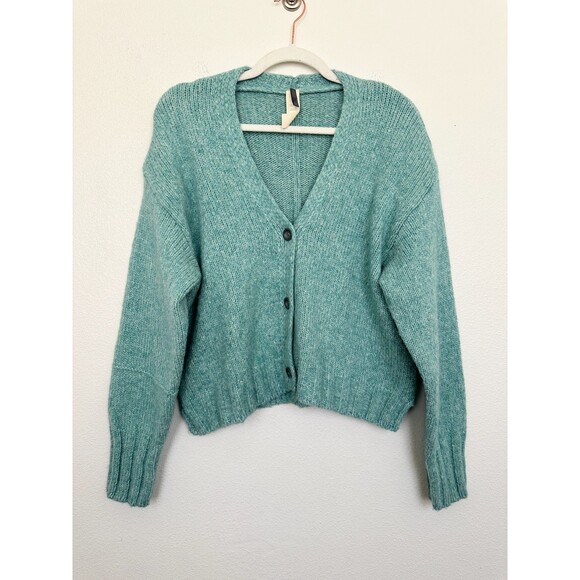 ISCHIKO Wool Alpaca Knit Cardigan V-Neck Blue Green Romania Women's Small (1) - Picture 1 of 12